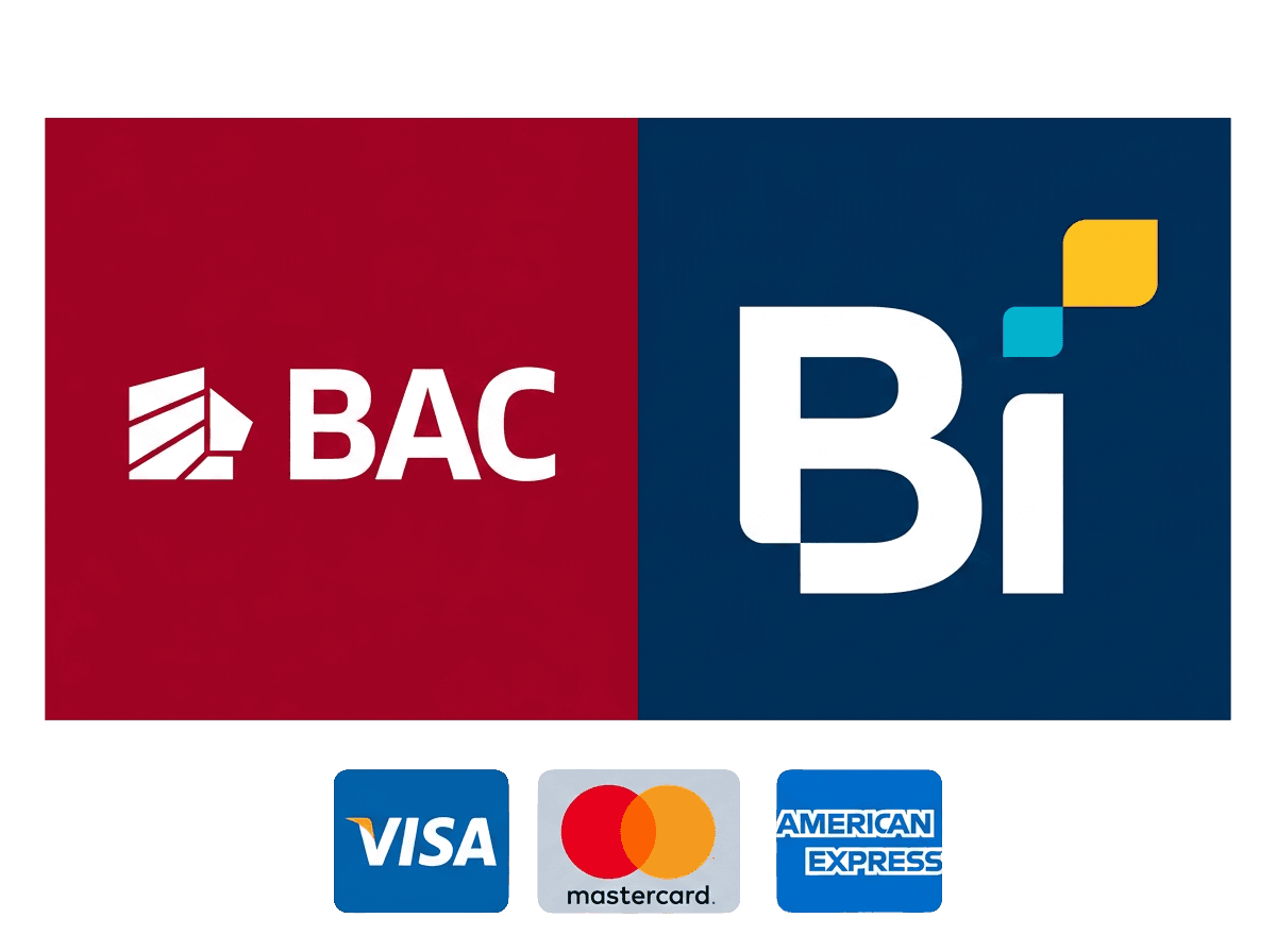 BAC Credomatic, Banco Industrial, Visa, Mastercard, American Express